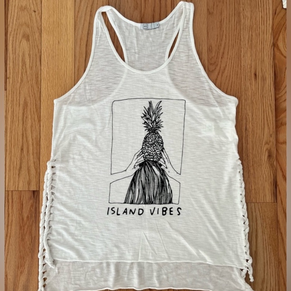 Island Vibes White Sleeveless Top with Pineapple Girl Print
